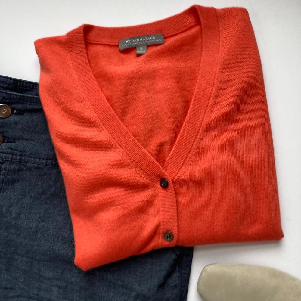 Neiman Marcus Cashmere Cardigan in Coral